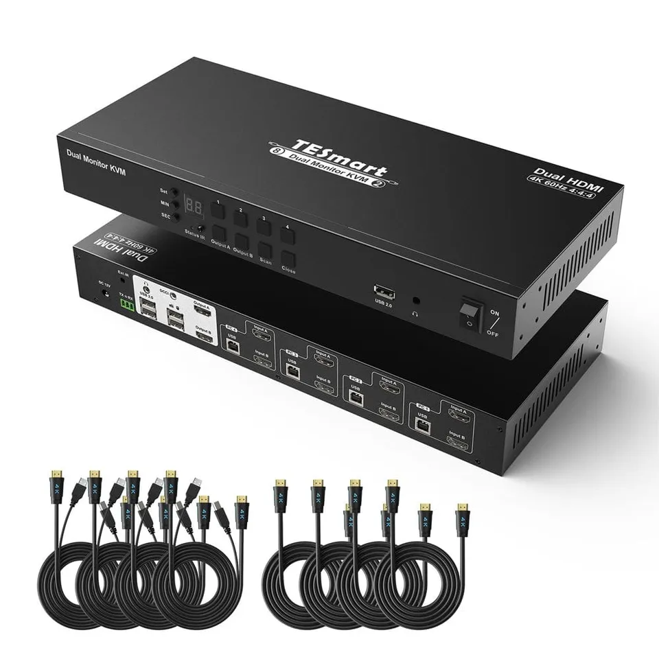 tesmart-elite-kvm-switch-dual-hdmi-4k30hz-4-pcs-2-monitore-set image 1