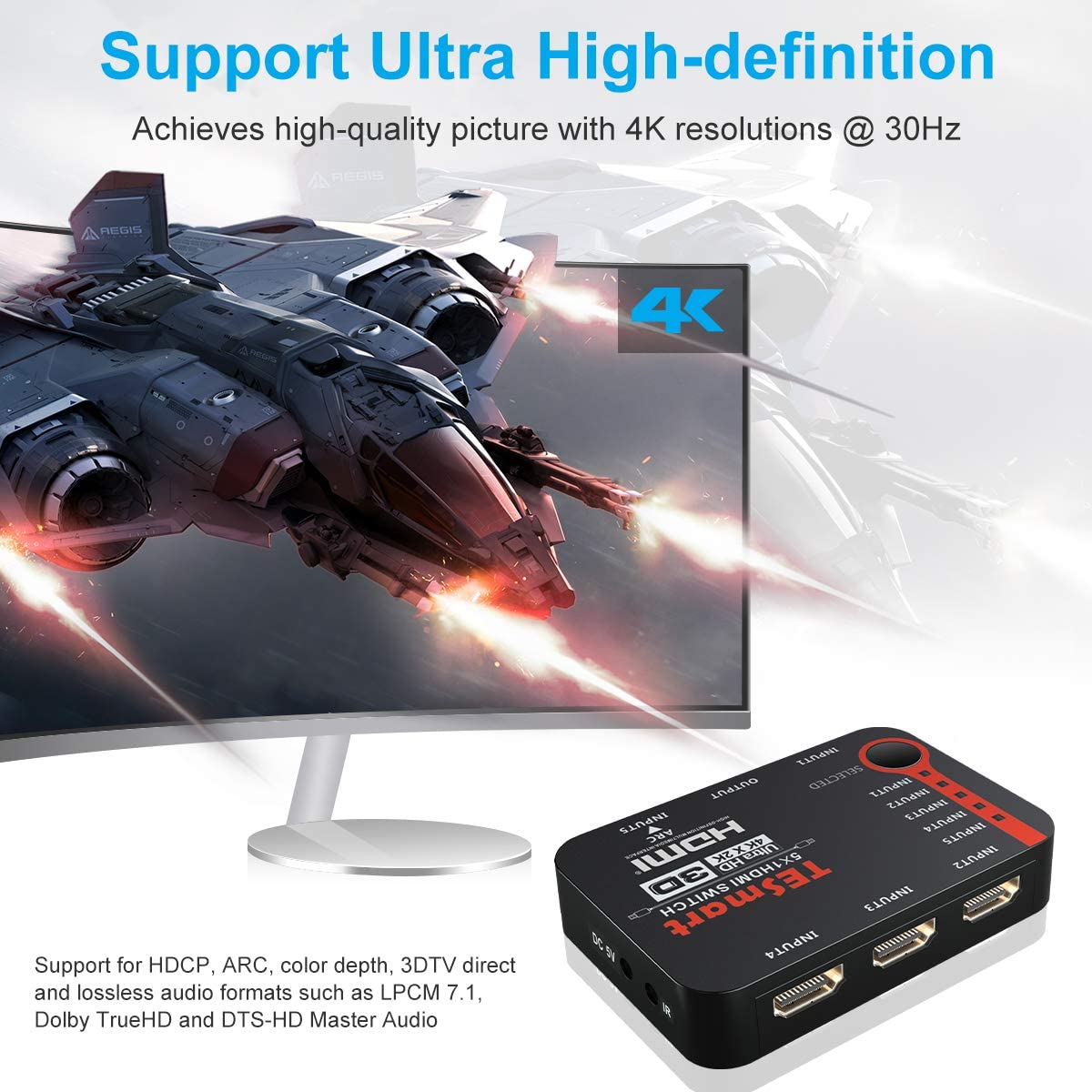 tesmart-lite-5x1-hdmi-switch-4k60hz-cec-schwarz image 4