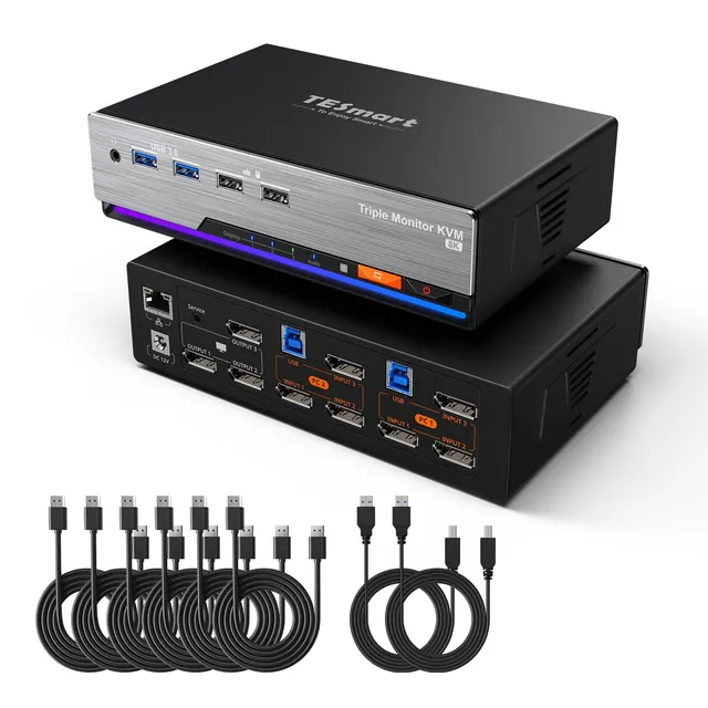 tesmart-master-triple-8k-kvm-switch-2-pcs-3-monitore-dp image 1