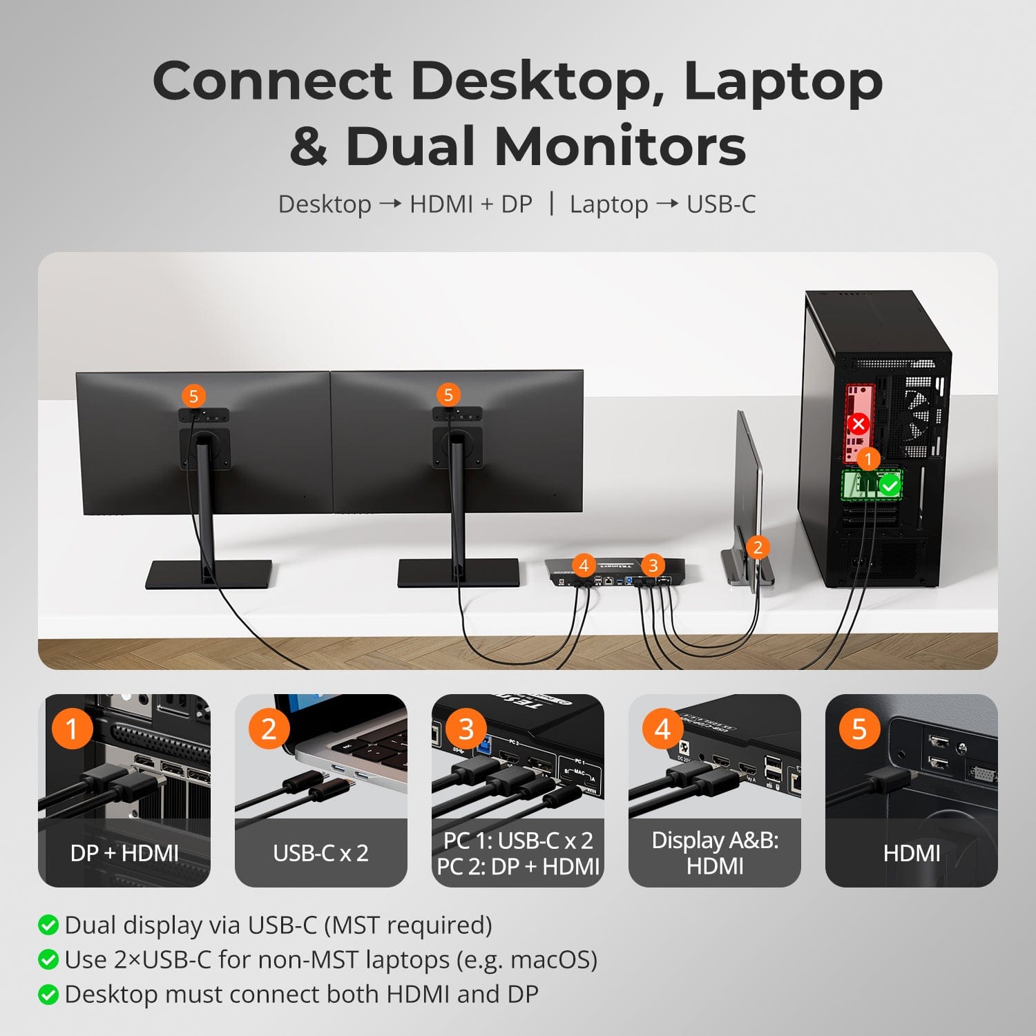 tesmart-prime-hdc202-p23-kvm-switch-dual-4k60hz-usb-c-mst-dock image 3