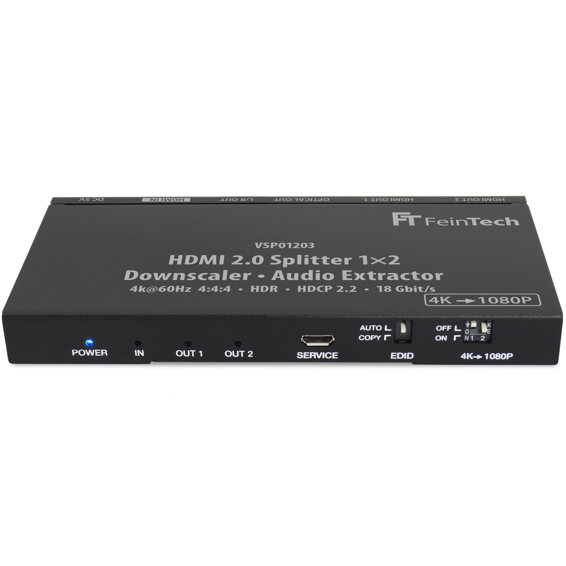 feintech-vsp01203-hdmi-splitter-1x2-mit-audio-extractor-4k-hdr image 1