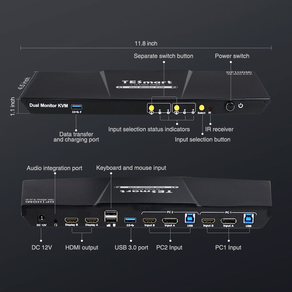 tesmart-prime-2-port-hdmi-dp-kvm-switch-dual-4k60hz image 2
