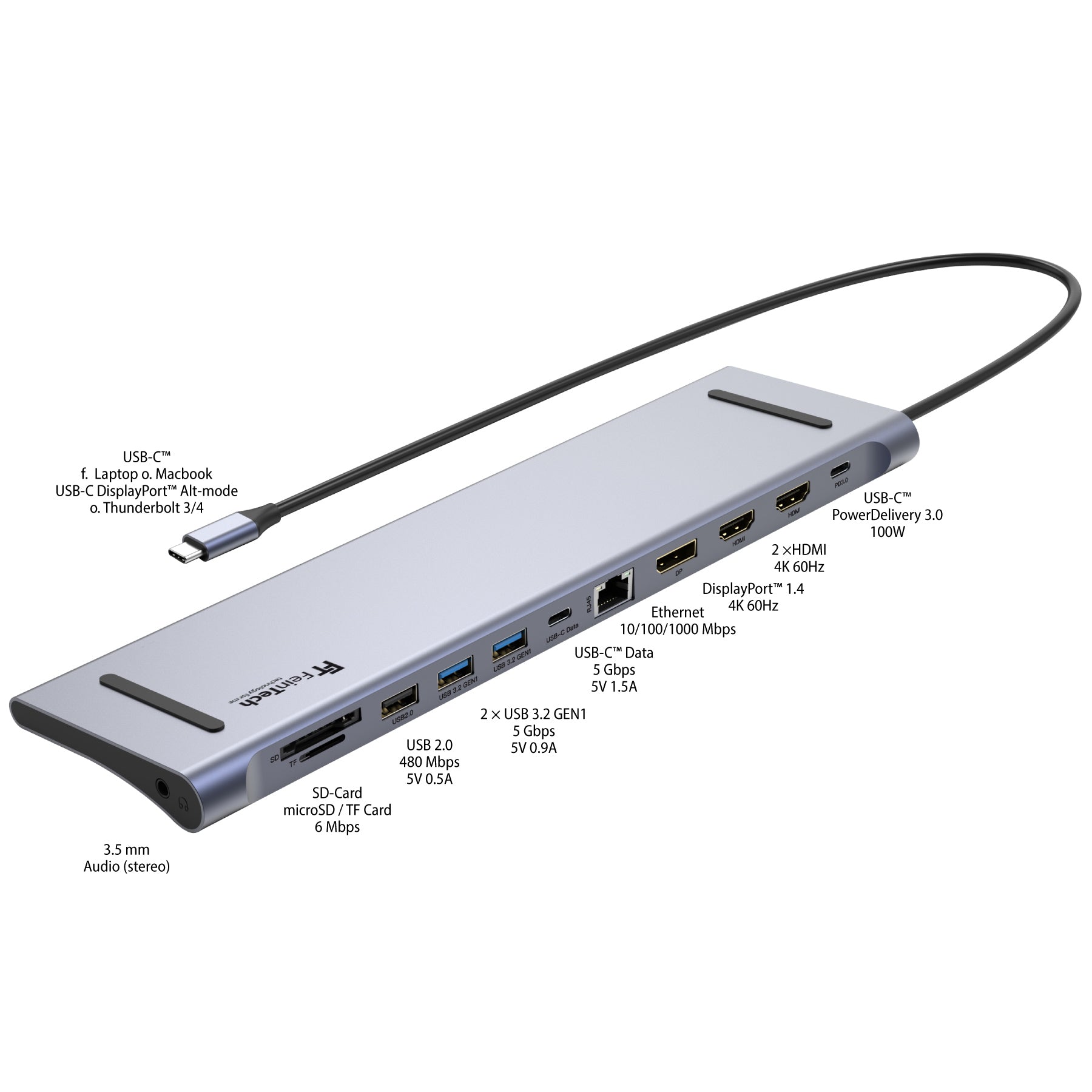 feintech-cx301-usb-c-docking-station-12-in-1-triple-display-4k image 5