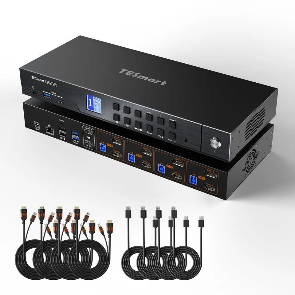 tesmart-master-hdk402-m24-kvm-switch-gaming-4k144hz-4pc-2monitore image 1