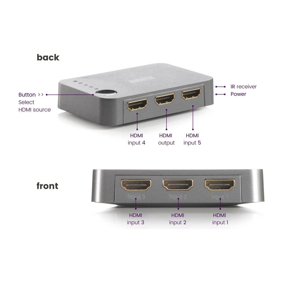 marmitek-connect-350-uhd-hdmi-switch-4k-60hz-5x1-hdr image 4
