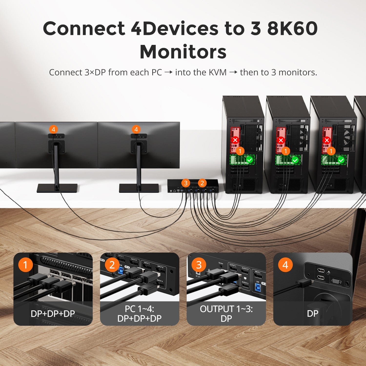 tesmart-master-dks403-m24-kvm-switch-triple-8k-4pcs-3monitore image 3