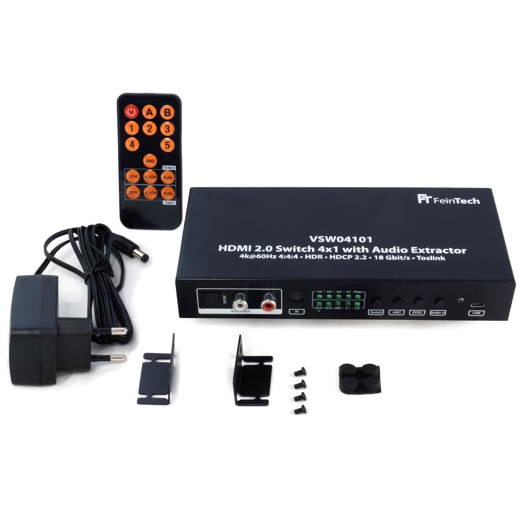 feintech-vsw04101-hdmi-switch-4x1-mit-audio-extractor-4k-hdr image 3