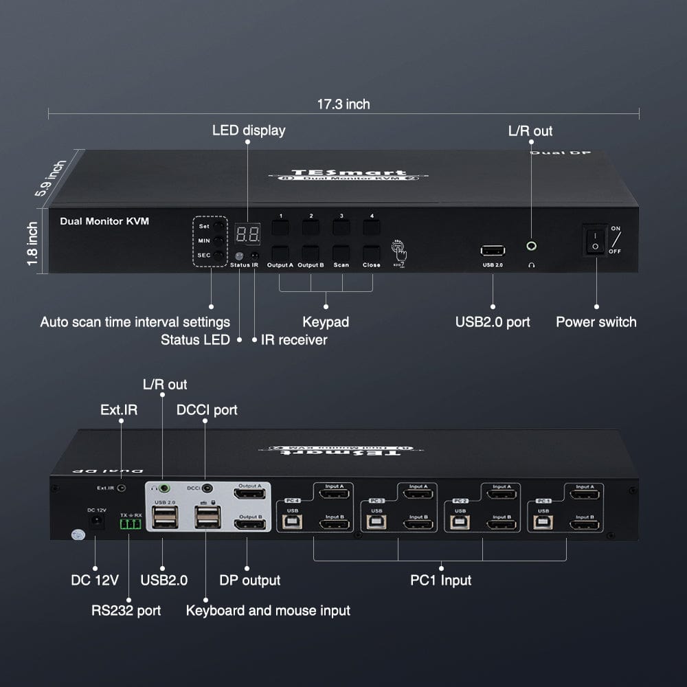 tesmart-prime-4-port-dp-kvm-switch-dual-4k-refurbished image 3