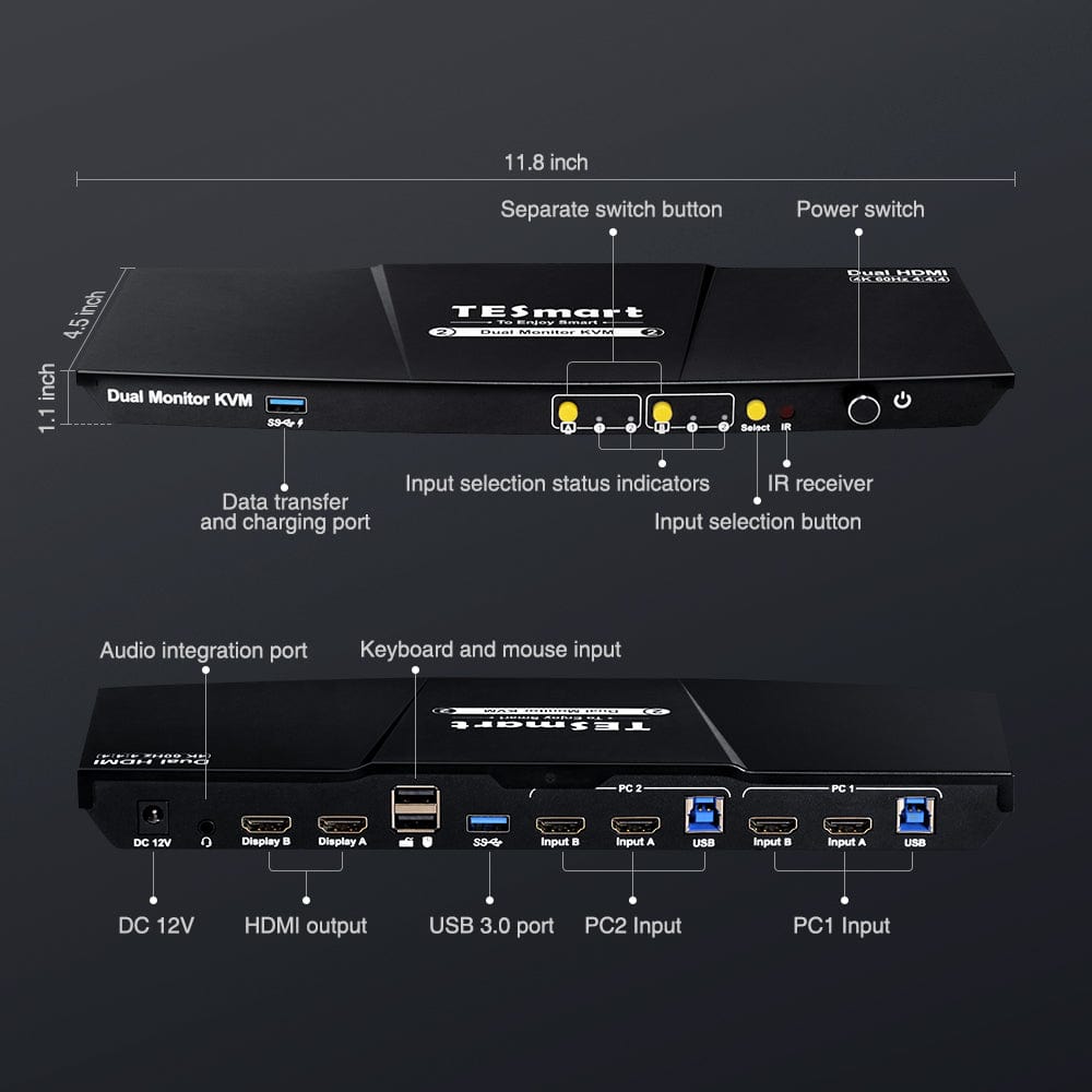 tesmart-prime-hks202-p23-hdmi-kvm-switch-2-pcs-2-monitore-4k60 image 3