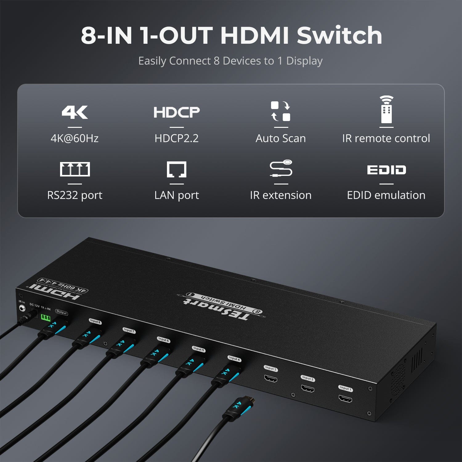 tesmart-prime-8-port-hdmi-switch-4k-60hz-rack-rs232-lan image 3